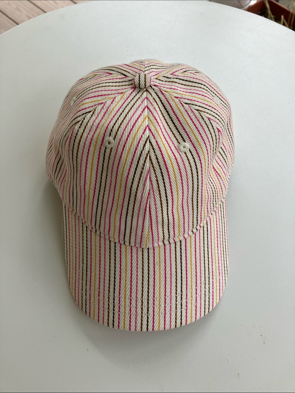 Madewell Striped Cap in Cream with Pink & Yellow Accents